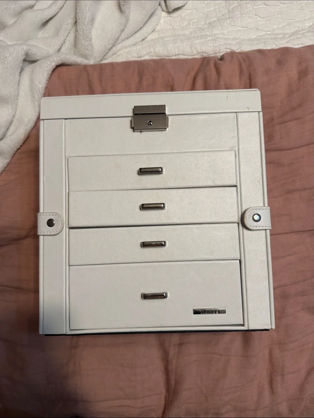 White Jewelry Organizer Box with Lock - Brand: Unknown